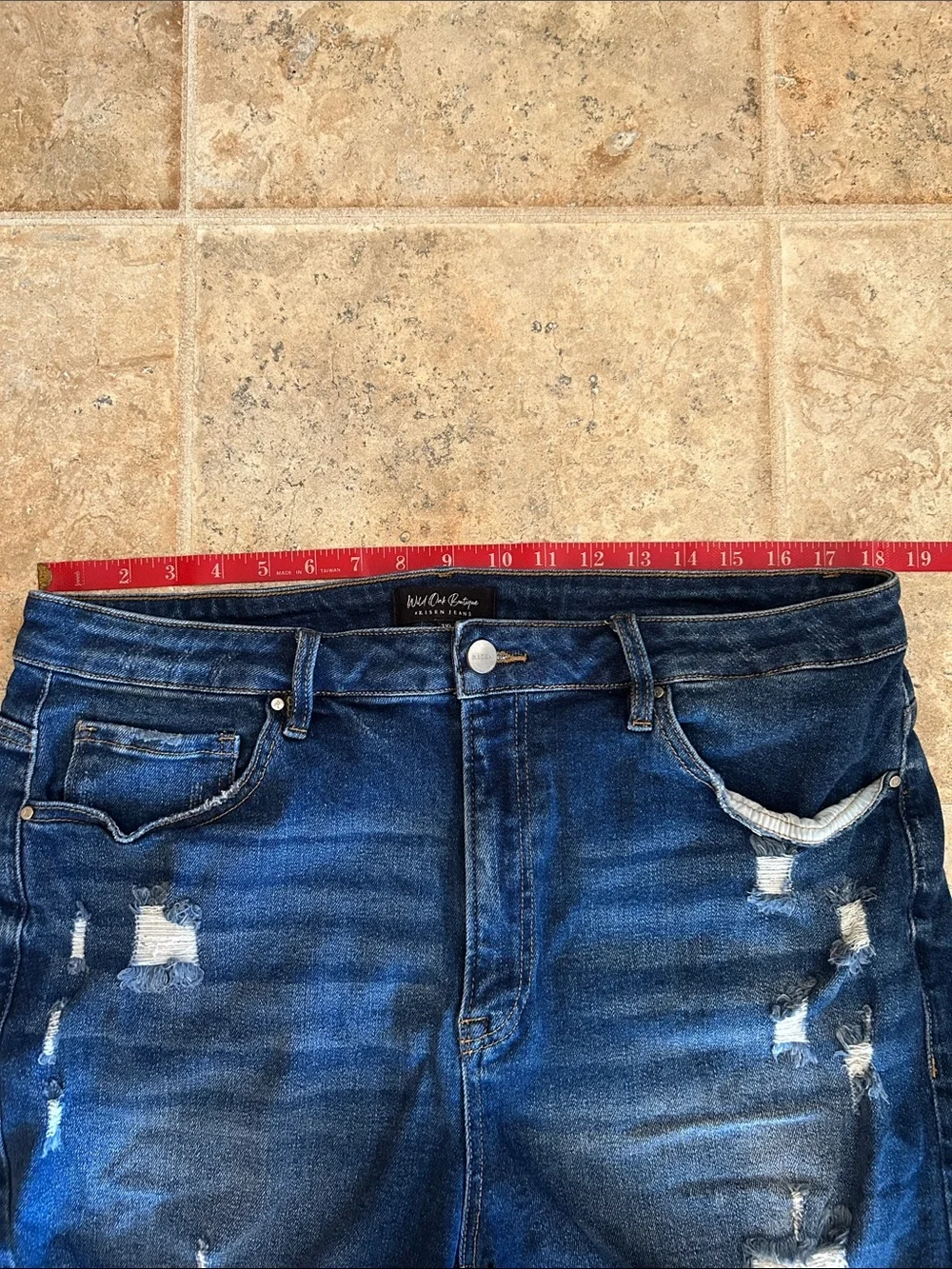 High-Rise Distressed Dark Blue Denim Shorts